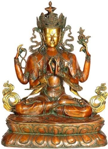 27" Large Size Four-Armed Avalokiteshvara (Tibetan Buddhist Deity) In Brass | Handmade | Made In India