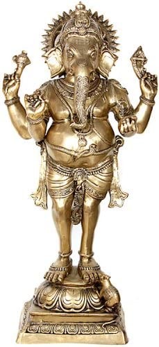 50" Four Armed Standing Ganesha with Short Dhoti (Large Size) In Brass | Handmade | Made In India