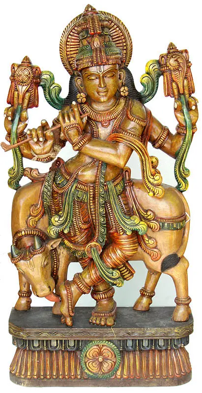 Fluting Krishna with His Cow