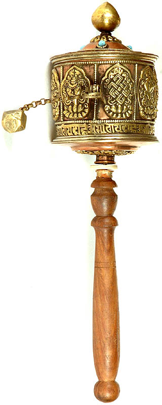 Ashtamangala Prayer Wheel with Syllable Om Mani Padme Hum