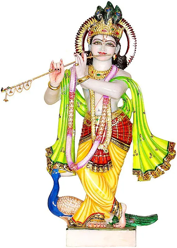 Fluting Krishna with Peacock