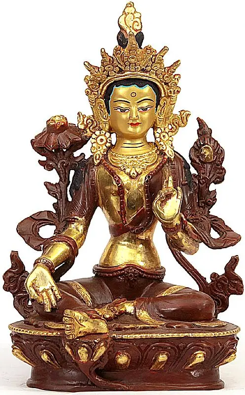 The Savior Goddess Green Tara | Copper Sculpture Gilded with 24 Karat Gold