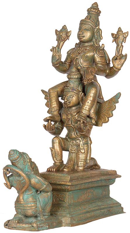 Hanuman Ji Offering Prayer to Lord Vishnu Seated on Garuda