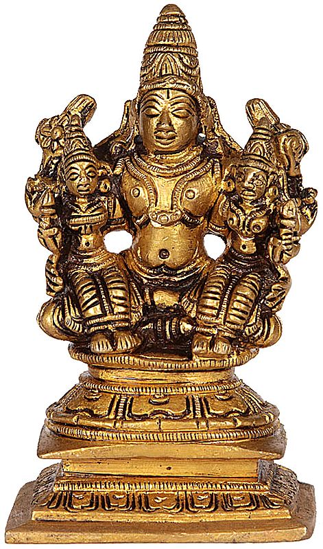 4" Lord Vishnu with Bhudevi and Shridevi Small Sculpture in Brass | Handmade | Made in India