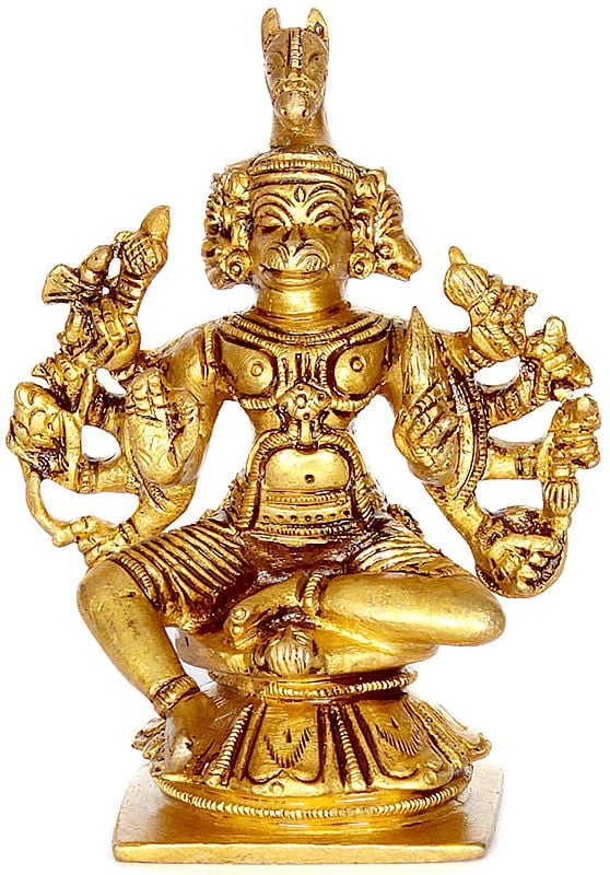 3" Five-Headed (Pancha-Mukhi) Hanuman In Brass | Handmade | Made In India