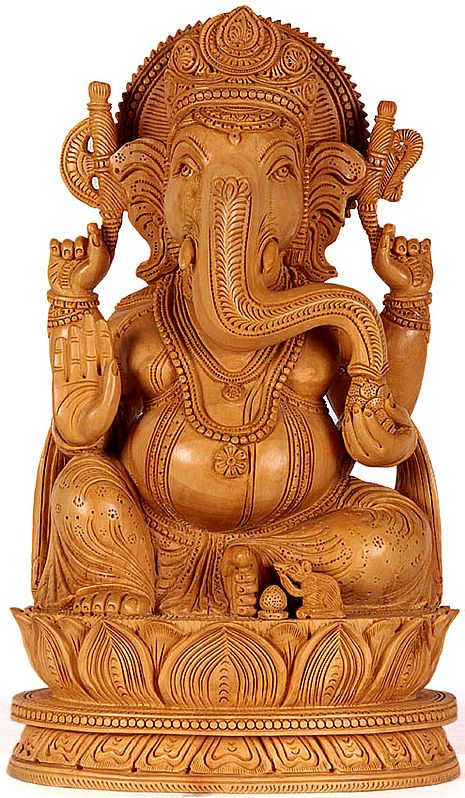 Lord Ganesha on a Multi-Layered Lotus Pedestal