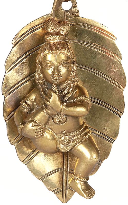 Baby Krishna on Pipal Leaf Suckling His Toe (Wall hanging)