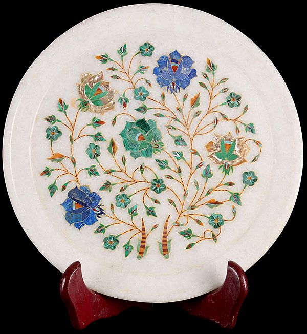 Tajmahal Plate from Agra (Inlaid with Gemstones)