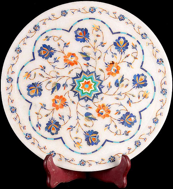 Tajmahal Plate from Agra (Inlaid with Gemstones)