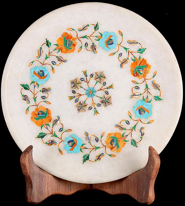 Tajmahal Plate from Agra (Inlaid with Gemstones)
