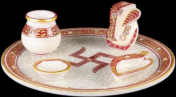 Puja Thali (Inlaid with Gemstones)