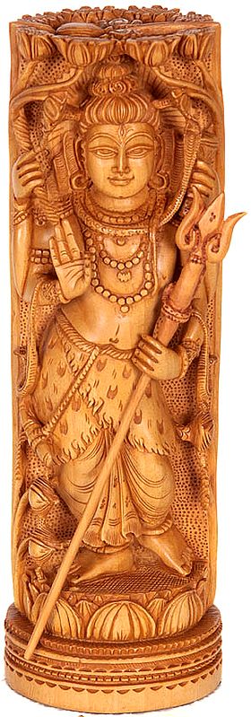 Lord Shiva Handcrafted Column with Goddess Parvati on Reverse