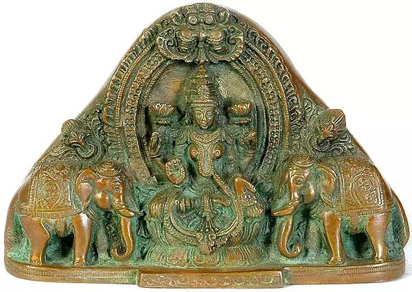 Brass Gaja Lakshmi Idol with Kirtimukha Atop | Handmade | Made In India