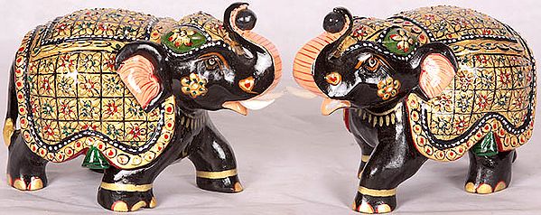 Decorated Elephant Pair  with Upraised Trunks (Supremely Auspicious according to Vastu)