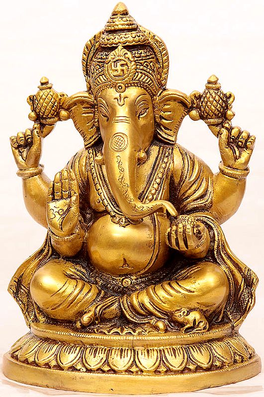 Lord Ganesha Seated in Traditional Indian Style