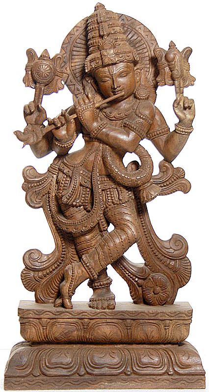 Lord Krishna, Absorbed in Playing His Flute