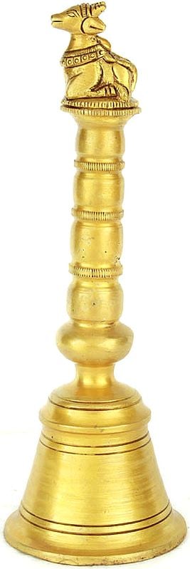 9" Handheld Nandi Bell In Brass | Handmade | Made In India