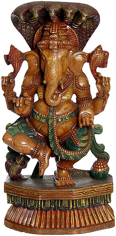 Lord Ganesha Protected by Five-Hooded Serpent