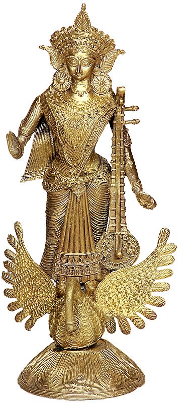 Goddess Saraswati Standing on Swan (Tribal Sculpture from Bastar)