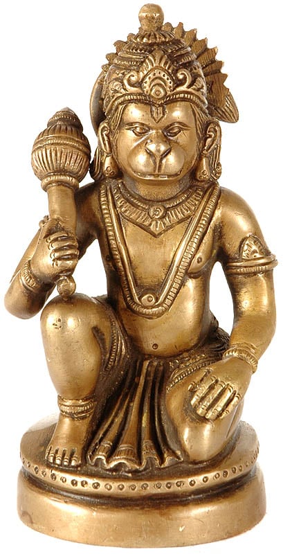 4" Sankat Mochan Hanuman Sculpture in Brass | Handmade