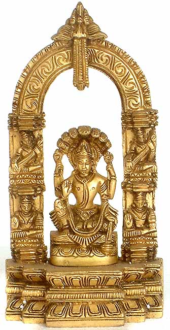 8" Lord Vishnu Seated on Sheshanaga with Musicians Carved on Aureole In Brass | Handmade | Made In India