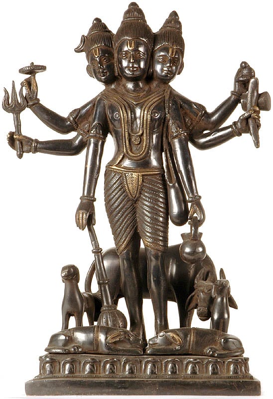 12" Shri Dattatreya Brass Sculpture | Handmade | Made in India