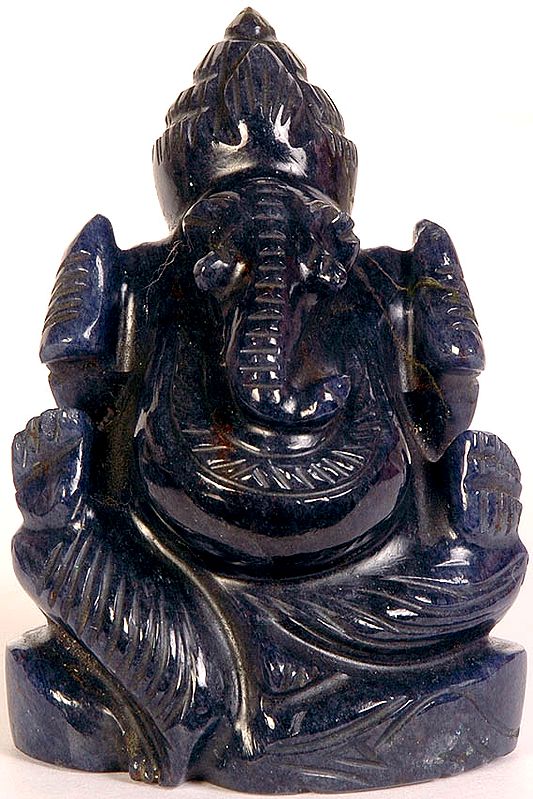 Shri Ganesha Seated in Lalitasana (Carved in Sodalite)