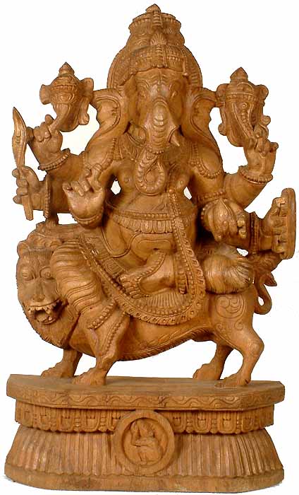 Six-Armed Heramba Ganesha Seated on Lion