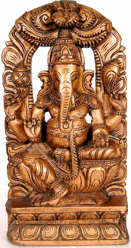 Wooden Swarna Ganesha Statue - Carved from Antiquated South Indian Temple Wood