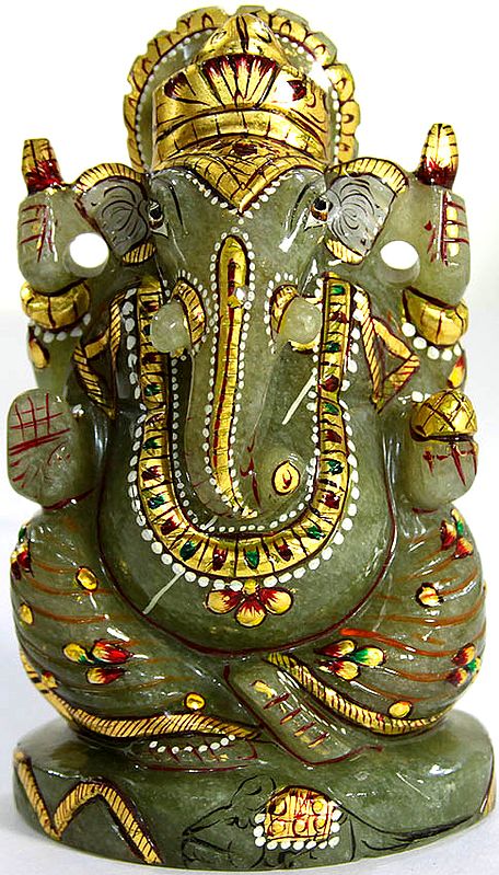 The Benevolent God Shri Ganesha Carved in Aventurine Jade