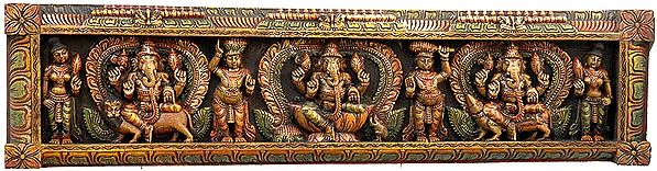 Three Ganesha Panel with Dwarves and Doorkeepers