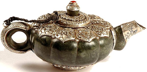 Tibetan Astrological Animals Ritual Jade Kettle with Coral