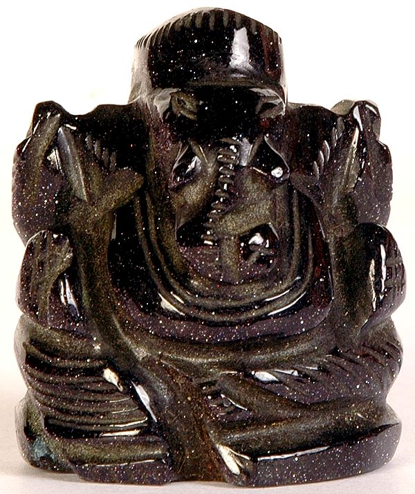 Turbaned Seated Ganesha (Carved in Blue Sun Sitara)