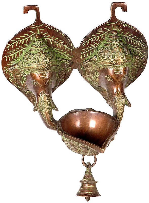 Two-Headed Ganesha Hanging Lamp with Bell