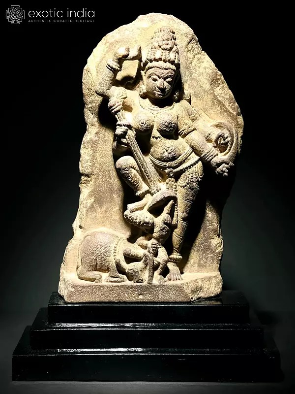 Goddess Mahishasuramardini Durga on Wooden Base