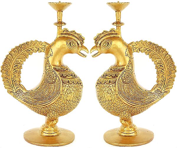 Pair of Peacock Candle Stands