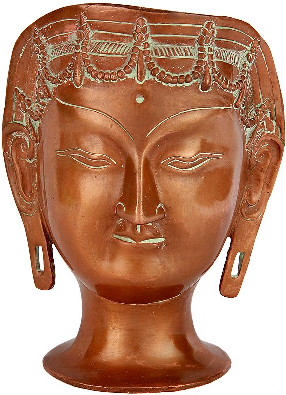 6" Brass Goddess Tara Head Idol (Tibetan Buddhist Deity) | Handmade | Made in India