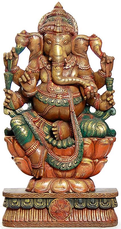 Four-armed  Ganesha Seated on Lotus