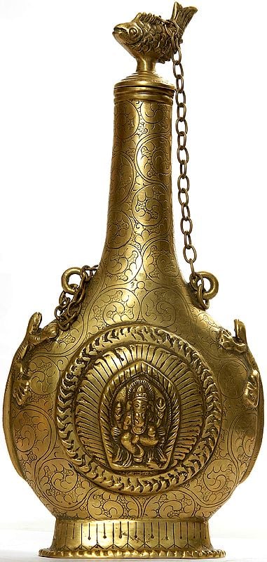 Ritual Ganesha Bottle with Peacock, Fish and Lizard