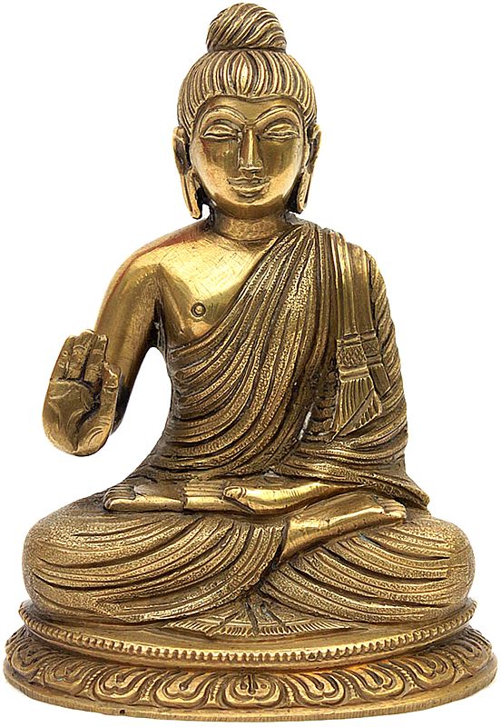 Preaching Buddha (Small Sculpture) (Finely Delineated Robes and Hair)