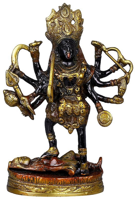 7" Mother Goddess Kali In Brass | Handmade | Made In India
