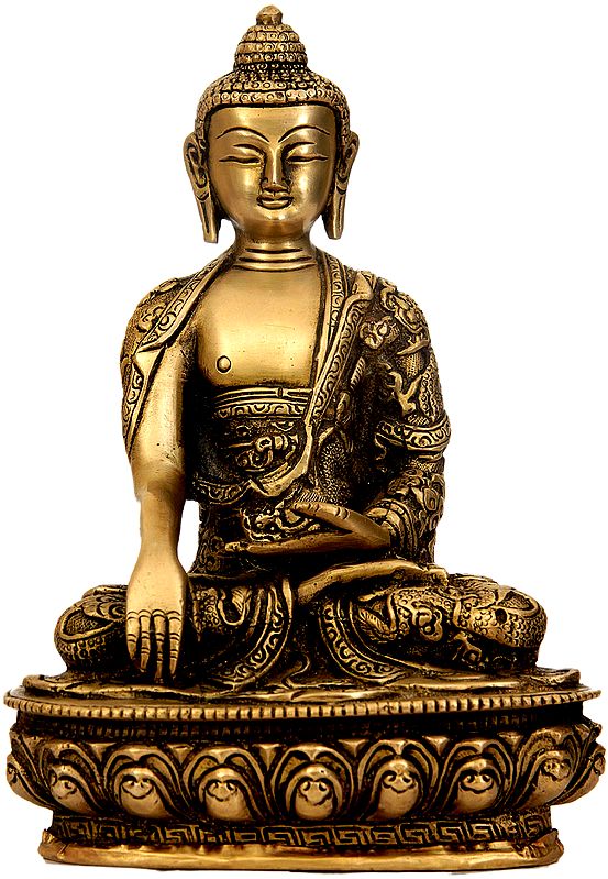 Buddha Seated in Earth Witness Gesture (Robes Decorated with Auspicious Symbols)