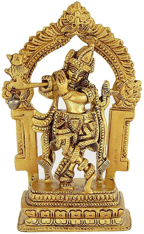 5" Temple Krishna Statue in Brass | Handmade | Made in India
