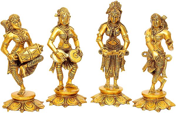 8" Set of Four Celestial Musicians Figurine in Brass | Handmade | Made in India