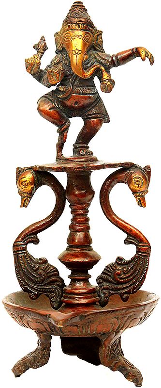 Dancing Ganesha Lamp with Peacock Pair