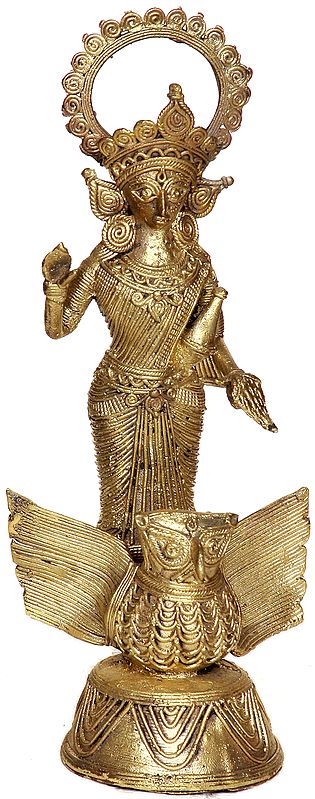 Goddess Lakshmi with Her Owl and Wealth Pot (Tribal Sculpture from Bastar)