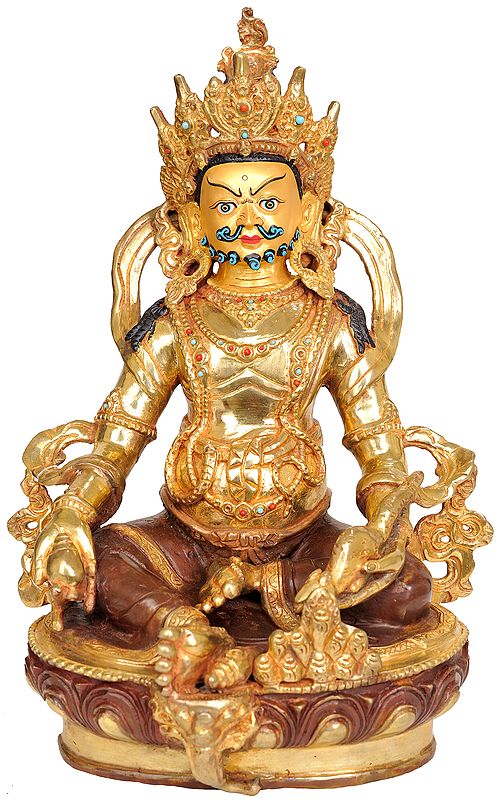 Tibetan Buddhist Kubera - God of Money with Mongoose Spitting Jewels