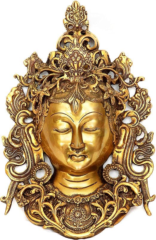 Tibetan Buddhist Deity- Goddess Tara Wall Hanging Mask in Brass | Handmade | Made in India