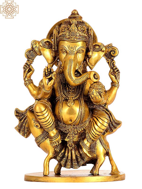 10" Vijay Ganapati In Brass | Handmade | Made In India