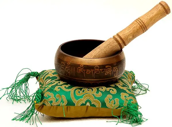 Om Mani Padme Hum Singing Bowl with Cushion